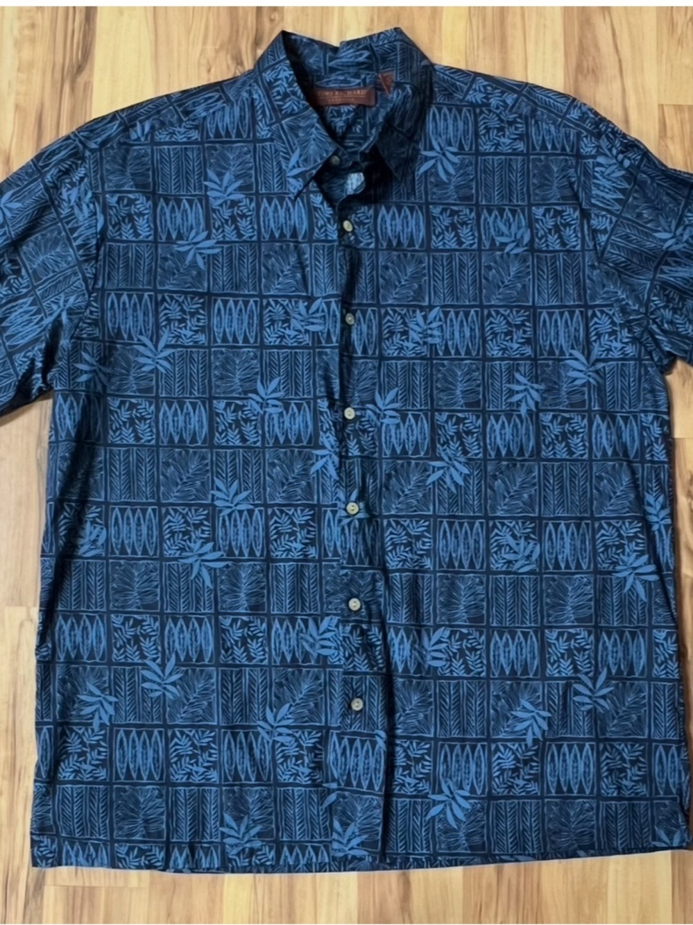 Tori Richard Navy and Royal Blue Geo Floral Button-Down Shirt XL Cotton